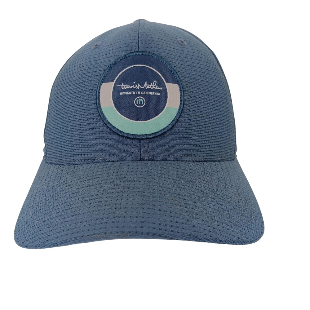 TravisMathew Hat Cap Fitted Mens L-XL Blue Performance Mesh Golf Flexfit Patch
